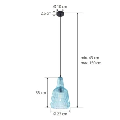 pendel Belarion, blå, 1-lys, glas, Ø 23 cm^Lindby Clearance