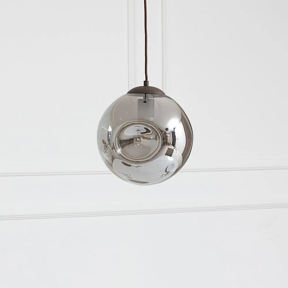 Lindby pendel Valentina, E27, Ø 25 cm, røgfarvet grå, glas