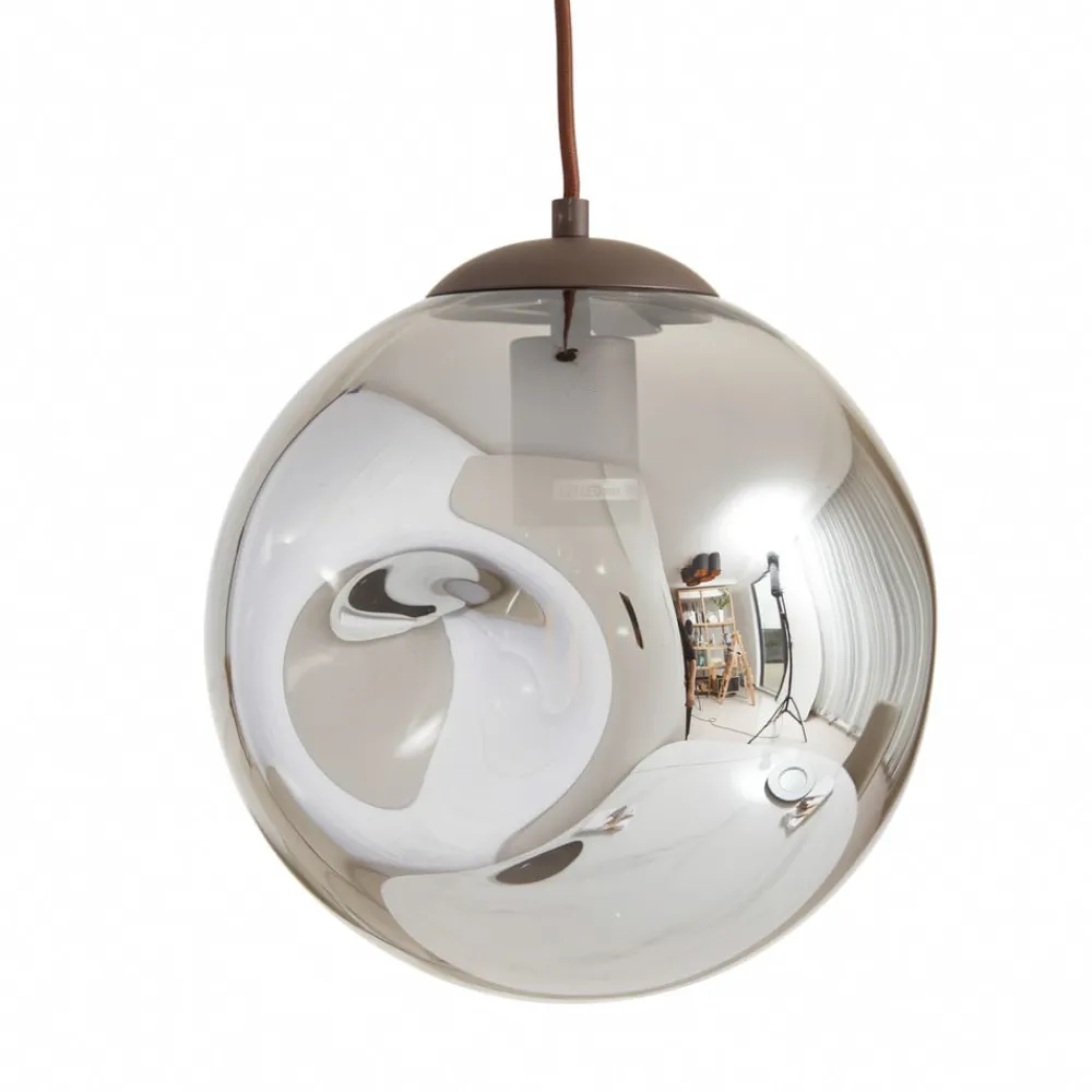 Lindby pendel Valentina, E27, Ø 25 cm, røgfarvet grå, glas