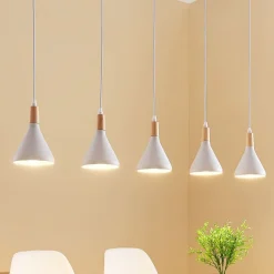 Lindby pendellampe Arina, 100 cm, hvid, 5 lyskilder, E14