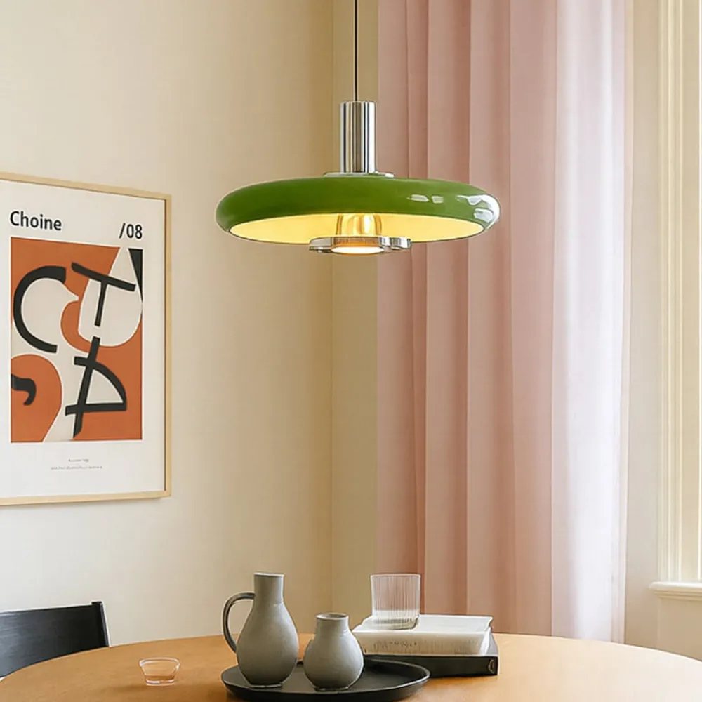 pendellampe Branford, retro, Ø 35 cm, grøn, metal^Lindby Discount