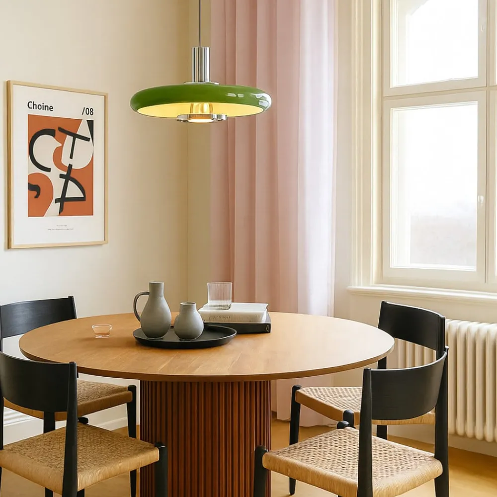 pendellampe Branford, retro, Ø 35 cm, grøn, metal^Lindby Discount