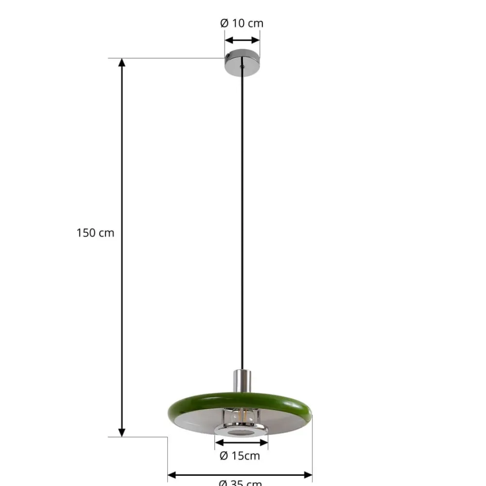 pendellampe Branford, retro, Ø 35 cm, grøn, metal^Lindby Discount