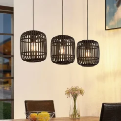 pendellampe Canyana, sort, 3-lys, rattan, 105 cm^Lindby Clearance