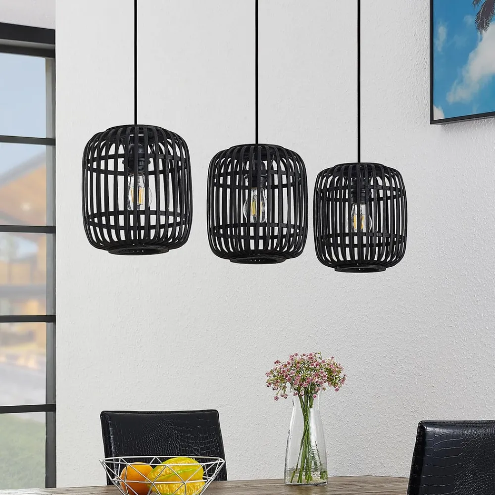 pendellampe Canyana, sort, 3-lys, rattan, 105 cm^Lindby Clearance