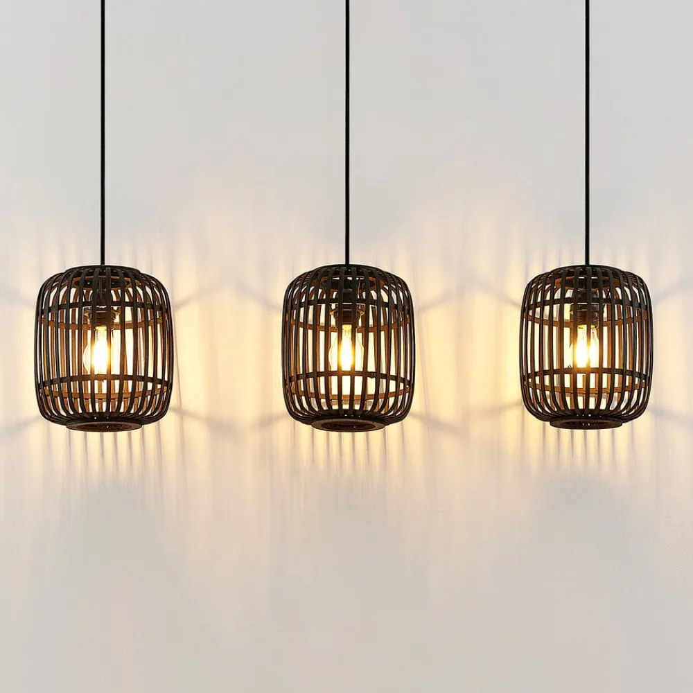 pendellampe Canyana, sort, 3-lys, rattan, 105 cm^Lindby Clearance