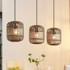 Lindby pendellampe Canyana, natur, 3 lyskilder, rattan, 105 cm