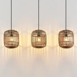 Lindby pendellampe Canyana, natur, 3 lyskilder, rattan, 105 cm