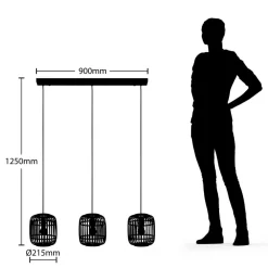 Lindby pendellampe Canyana, natur, 3 lyskilder, rattan, 105 cm