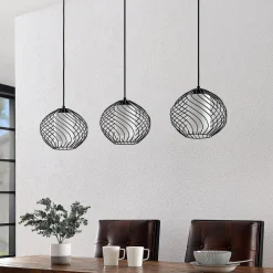 pendellampe Cedrice, 3 lyskilder, sort, metal, E27^Lindby