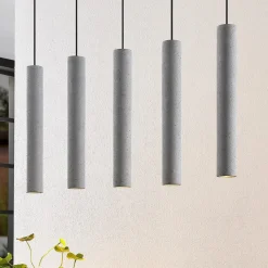 Lindby pendellampe Concretto, 100 cm, grå, 5 lyskilder, beton