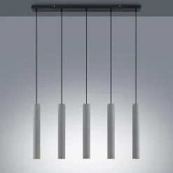 Lindby pendellampe Concretto, 100 cm, grå, 5 lyskilder, beton