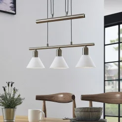 pendellampe Delira, 3 lyskilder, nikkel, højdejusterbar^Lindby