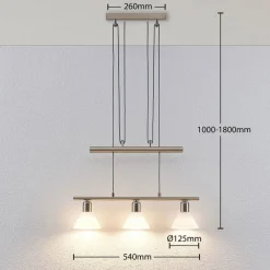 pendellampe Delira, 3 lyskilder, nikkel, højdejusterbar^Lindby