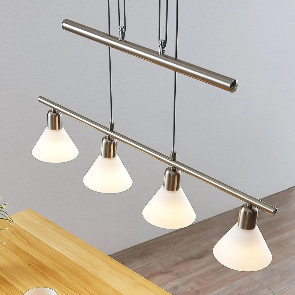 Lindby pendellampe Delira, 4 lyskilder nikkel, højdejusterbar