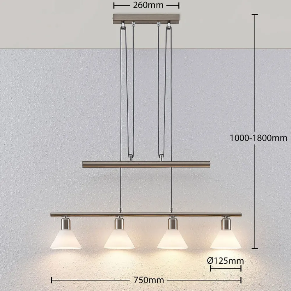 Lindby pendellampe Delira, 4 lyskilder nikkel, højdejusterbar