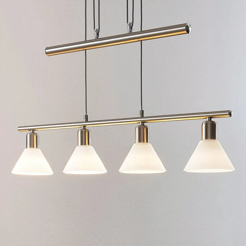 Lindby pendellampe Delira, 4 lyskilder nikkel, højdejusterbar