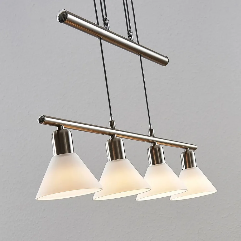 Lindby pendellampe Delira, 4 lyskilder nikkel, højdejusterbar