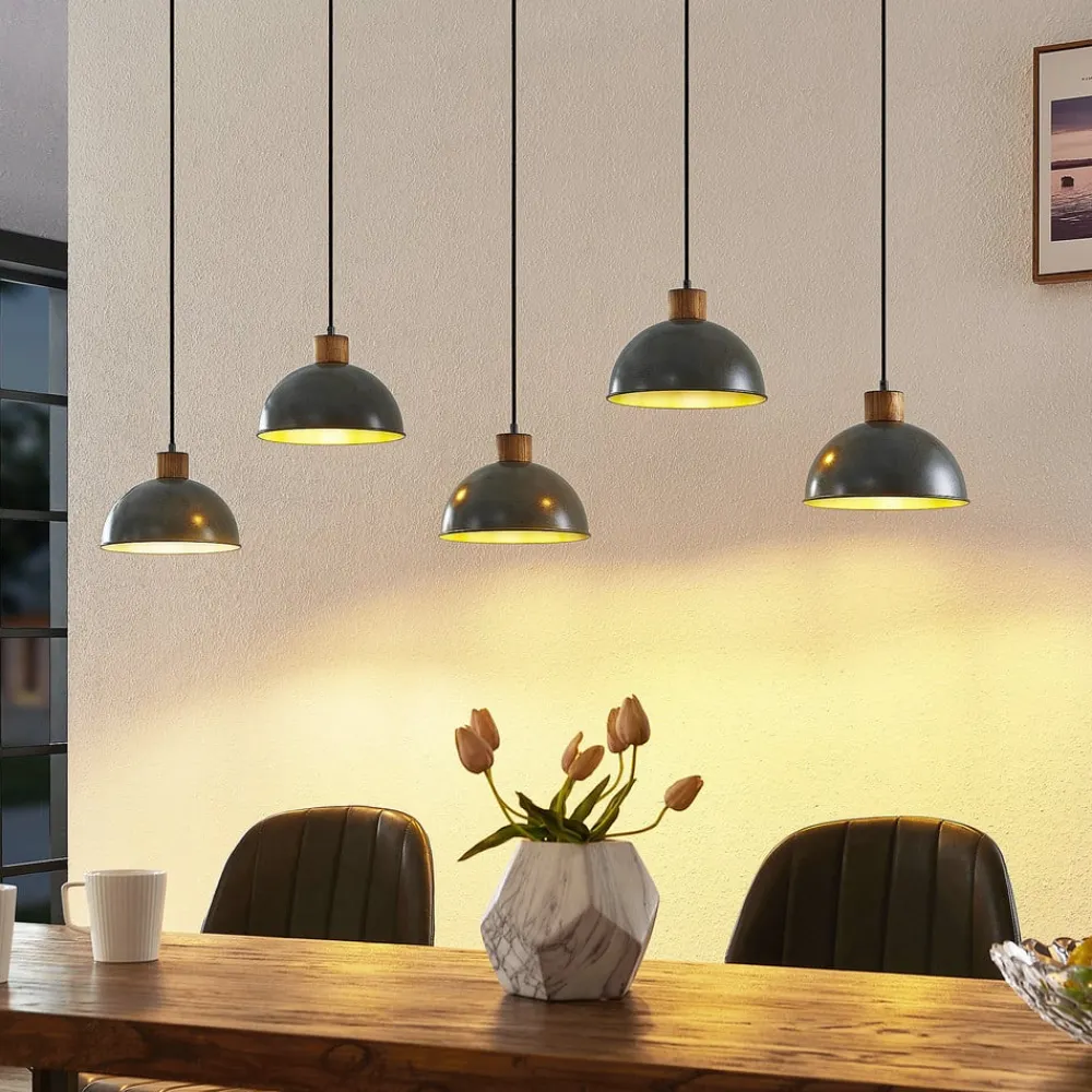 Lindby pendellampe Durbis, 149 cm, sort, 5 lyskilder, træ