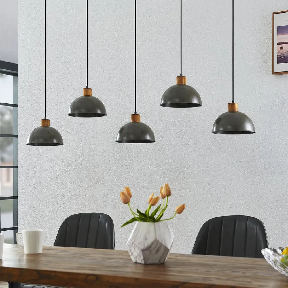 Lindby pendellampe Durbis, 149 cm, sort, 5 lyskilder, træ