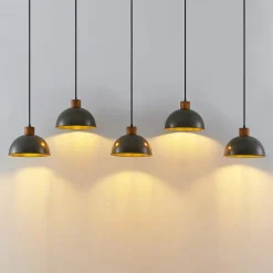 Lindby pendellampe Durbis, 149 cm, sort, 5 lyskilder, træ