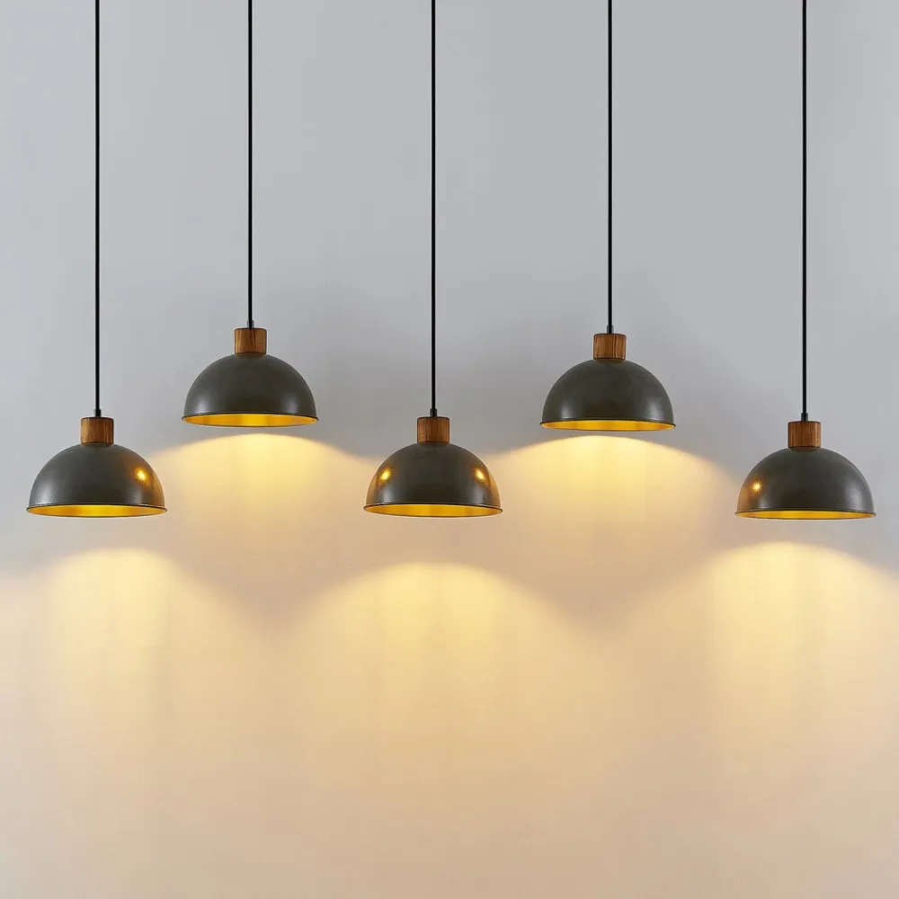 Lindby pendellampe Durbis, 149 cm, sort, 5 lyskilder, træ