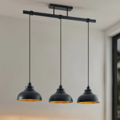 pendellampe Emna, 3 lyskilder, sort/guld, metal, 101 cm^Lindby Discount
