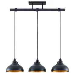 pendellampe Emna, 3 lyskilder, sort/guld, metal, 101 cm^Lindby Discount