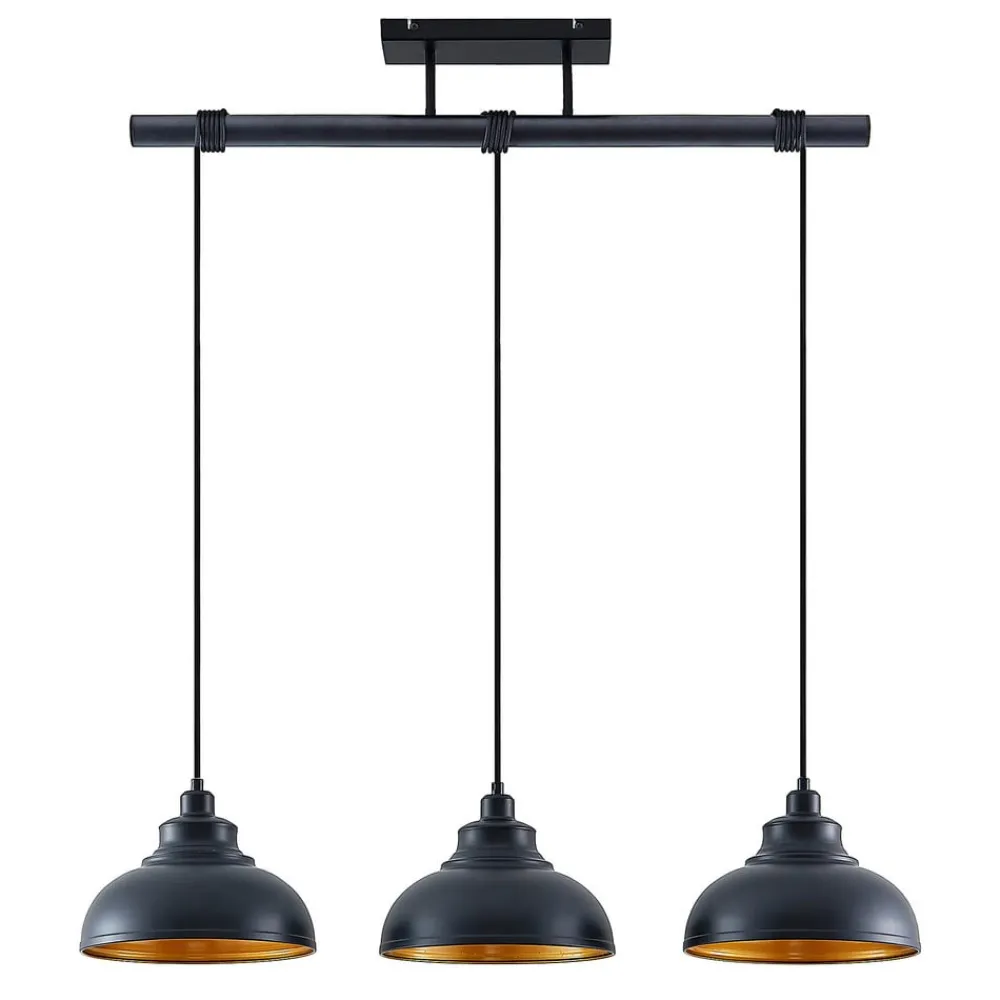 pendellampe Emna, 3 lyskilder, sort/guld, metal, 101 cm^Lindby Discount