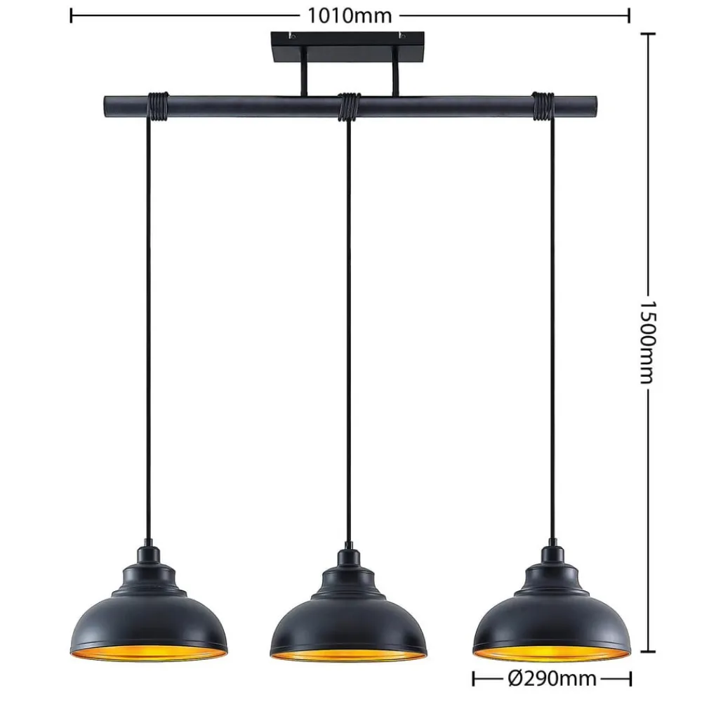 pendellampe Emna, 3 lyskilder, sort/guld, metal, 101 cm^Lindby Discount