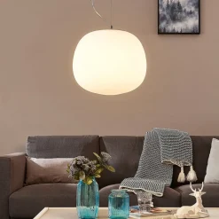 Lindby Pendellamper|Pendellamper>pendellampe Ginevra, Ø 38 cm, hvid, glas, E27