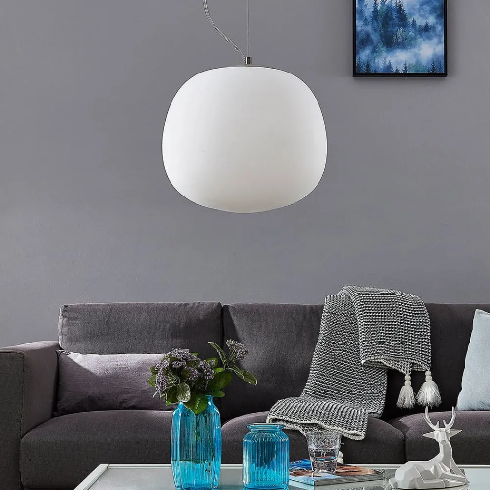 Lindby Pendellamper|Pendellamper>pendellampe Ginevra, Ø 38 cm, hvid, glas, E27