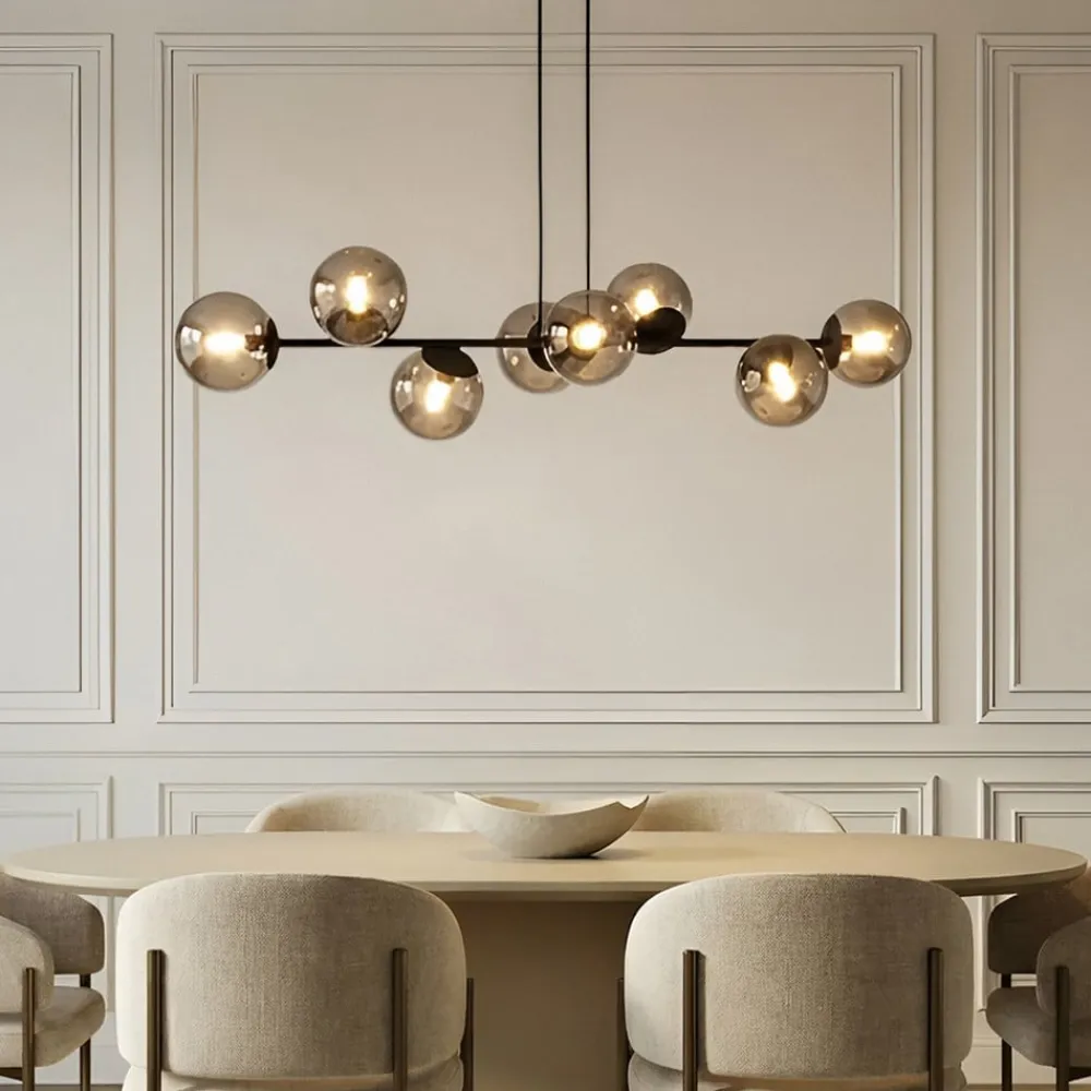 Lindby pendellampe Isamer, røggrå, 130 cm, globus