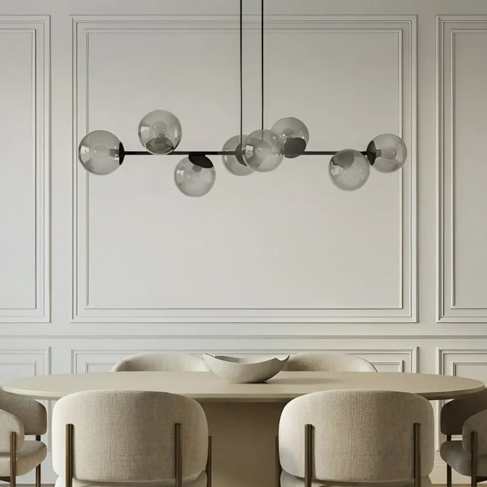 Lindby pendellampe Isamer, røggrå, 130 cm, globus