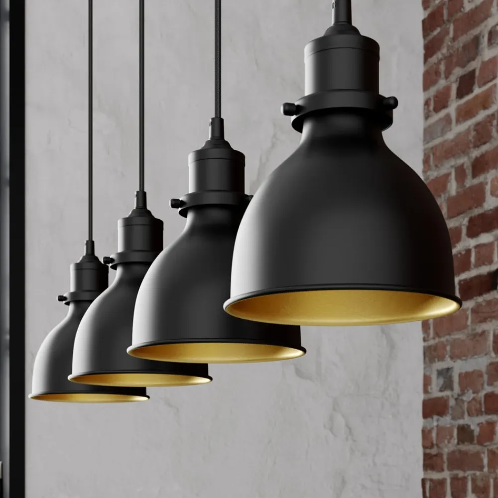 pendellampe Jasminka, sort/guld, metal, 4 lyskilder.^Lindby Best