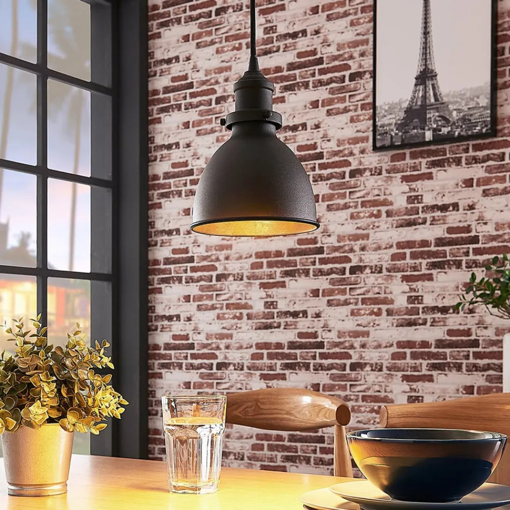 Lindby pendellampe Jasminka, sort/guld, metal, 1 lyskilde.