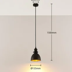 Lindby pendellampe Jasminka, sort/guld, metal, 1 lyskilde.