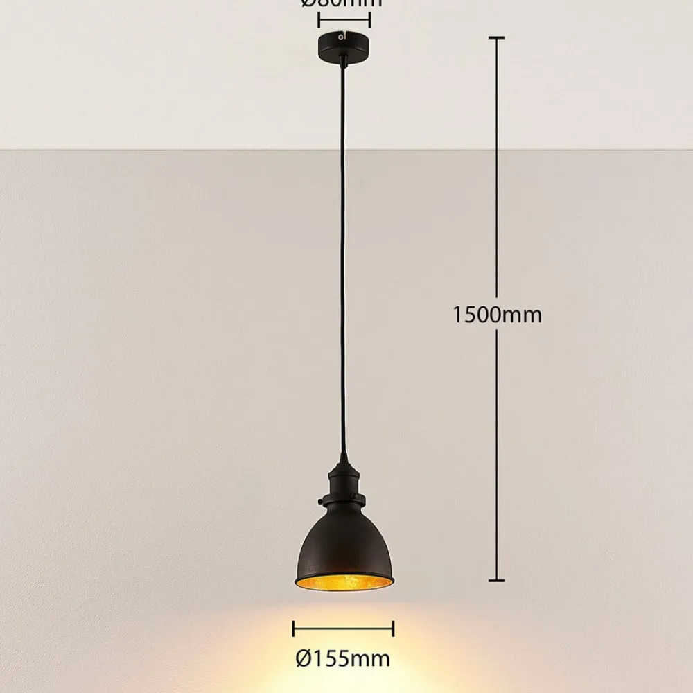 Lindby pendellampe Jasminka, sort/guld, metal, 1 lyskilde.