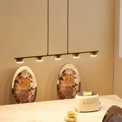 Lindby pendellampe Kaylou, 5 lyskilder, bronzefarvet, aluminium