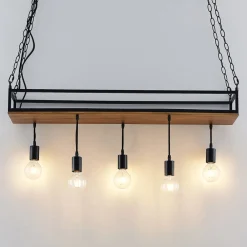 Lindby pendellampe Kirista, 5 lyskilder, sort, træ, 100 cm
