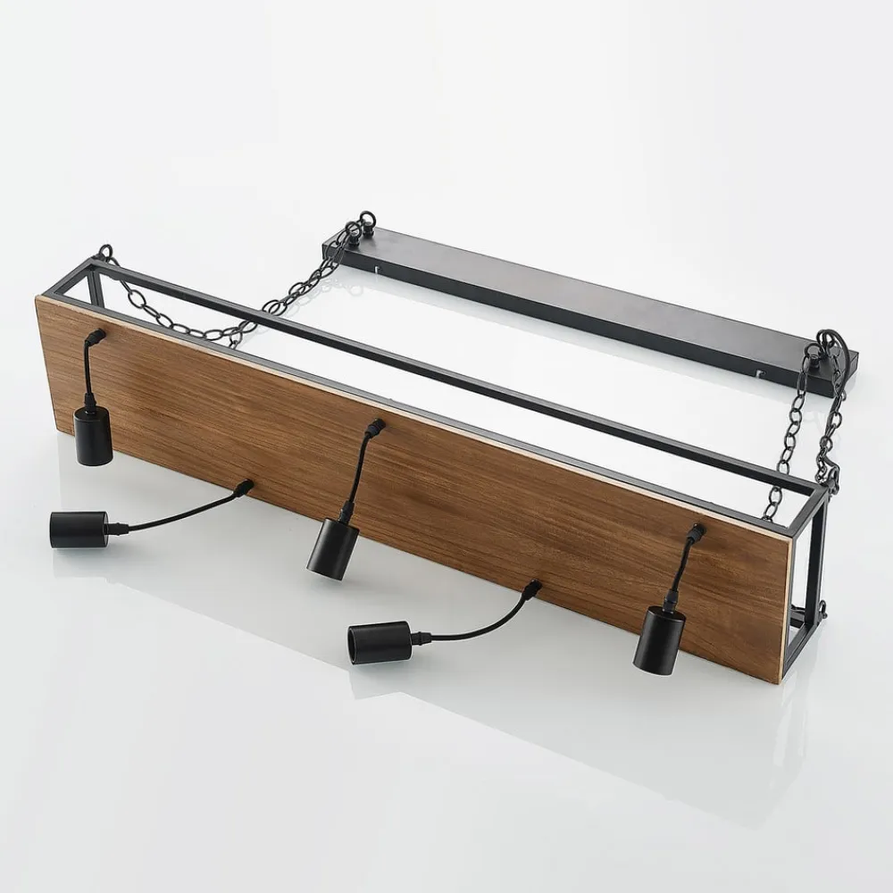 Lindby pendellampe Kirista, 5 lyskilder, sort, træ, 100 cm