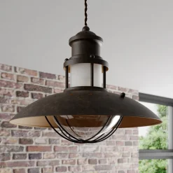 pendellampe Louisanne, brun, metal, Ø 35 cm^Lindby Online