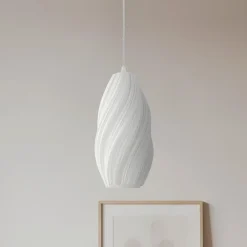 Lindby pendellampe Nuvia, Ø 15,5 cm, hvid, 3D-print
