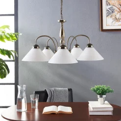 Lindby pendellampe Otis, Ø 68 cm, 5 lyskilder, hvid, glas, E27