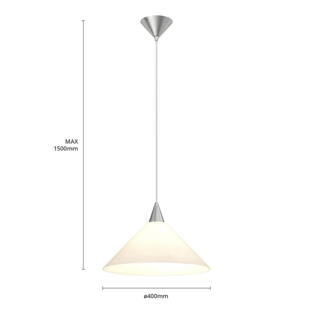 Lindby pendellampe Petra, hvid, glas, Ø 40 cm, kegle, E27