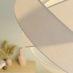 pendellampe Simaria, hvid, tekstil, Ø 60 cm, E27^Lindby Hot