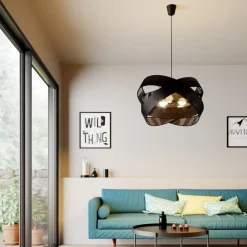 Lindby pendellampe Simaria, sort, tekstil, Ø 60 cm, E27