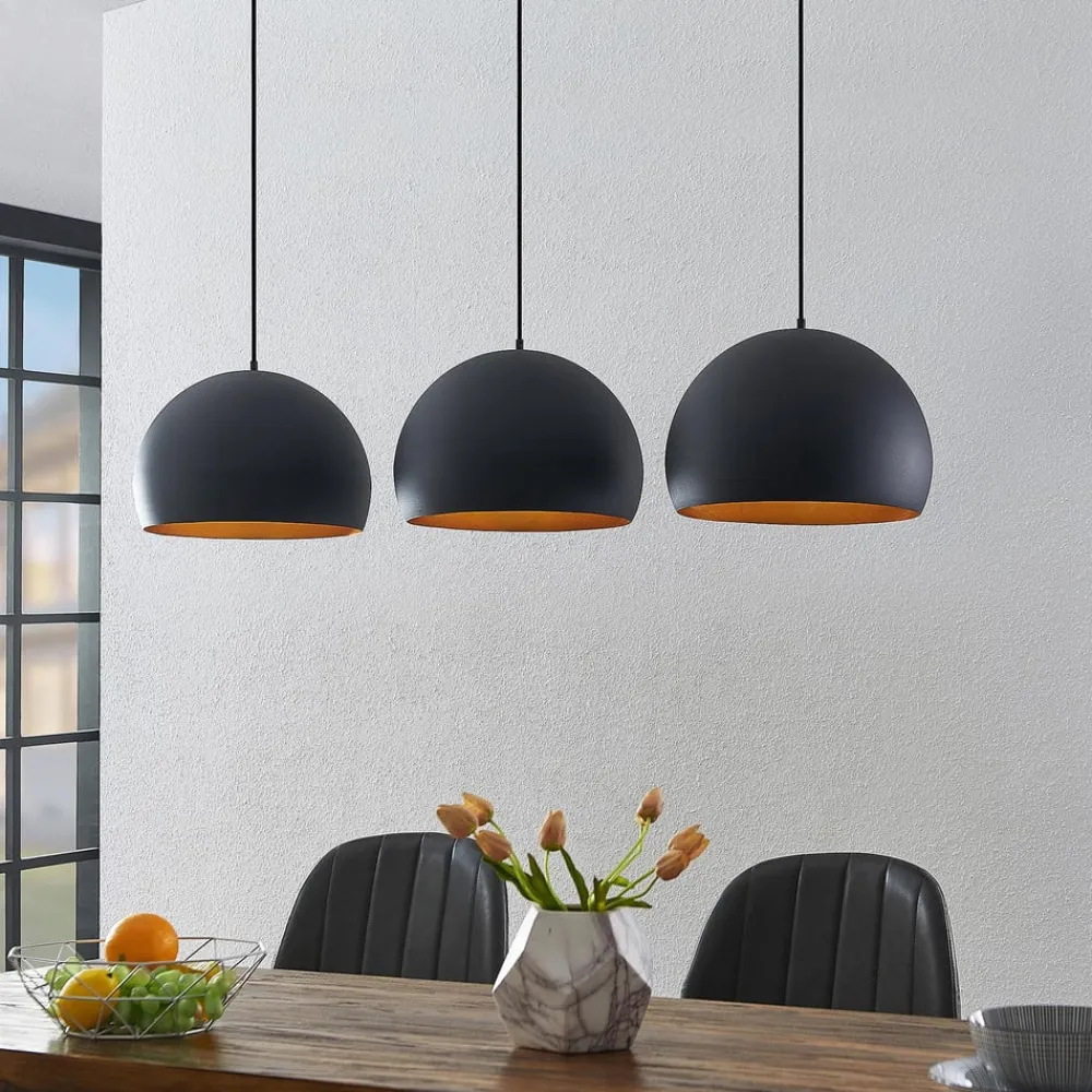 pendellampe Tarjei, 146 cm lang, sort/guld, metal^Lindby Best