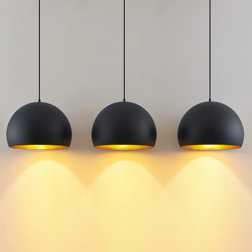 pendellampe Tarjei, 146 cm lang, sort/guld, metal^Lindby Best