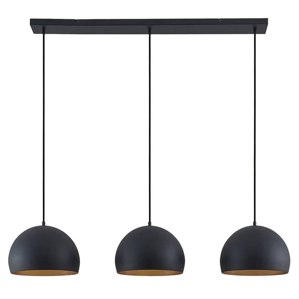 Lindby pendellampe Tarjei, længde 120 cm, sort/guld, metal